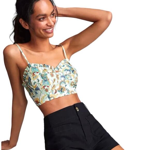 Anthropologie Smocked Floral Print Cropped Bustier Top Small - Picture 1 of 6